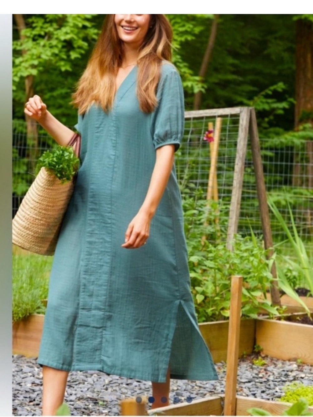 LAKE Cotton Gauze Short Sleeve Caftan House Dress Size X-large